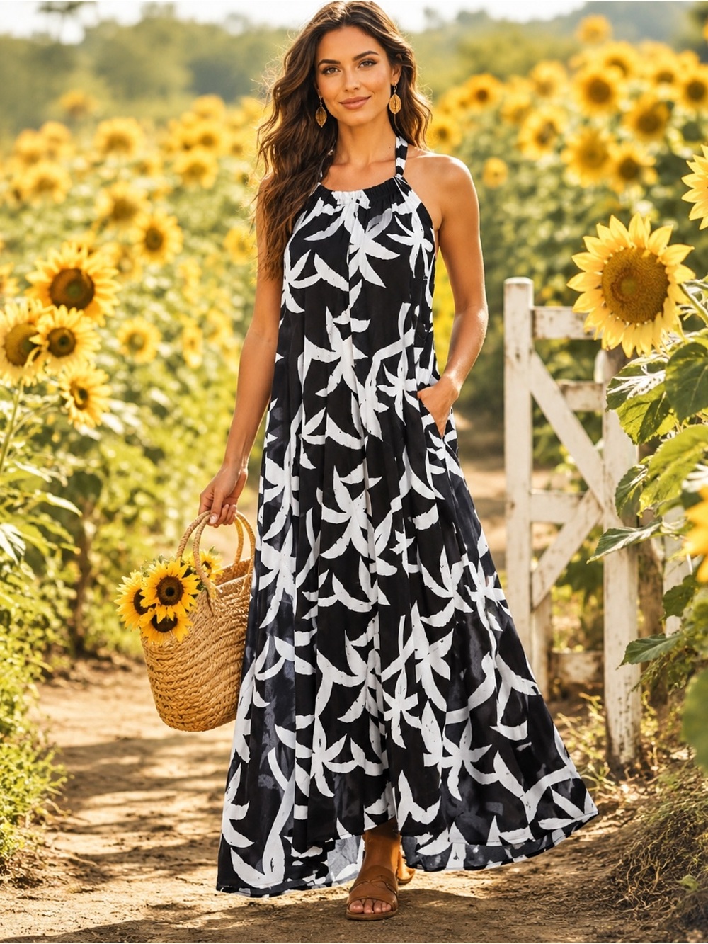 Elan Elegant Black and White Halter  - Large